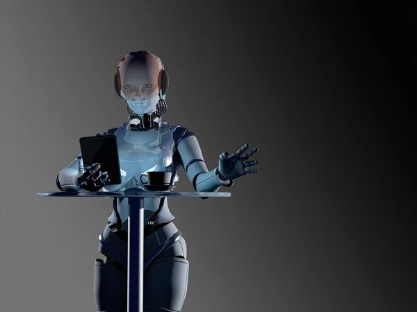 Robot Con Tablet Mano Rendering — Foto Stock