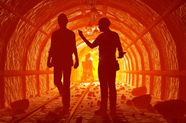 Madendeki işçilerin siluetleri...