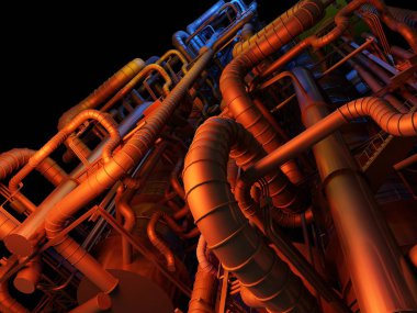 Bir sürü borular üzerinde bir koyu arka plan., 3d render