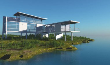 Modern yazlık bir arka plan yeşil çimen, 3d render