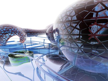 Beyaz arkaplandaki bina inşaatının grafik görüntüsü, 3d oluşturma