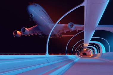 Cam tünel üzerinde bir koyu arka plan., 3d render