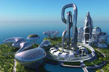 Şehir coast.3d render üzerinde