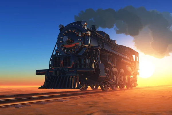 Old Steam Locomotive Desert Render — Stock Photo, Image