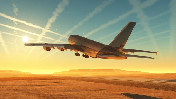 Passenger Plane Runway Render — Stock Photo, Image