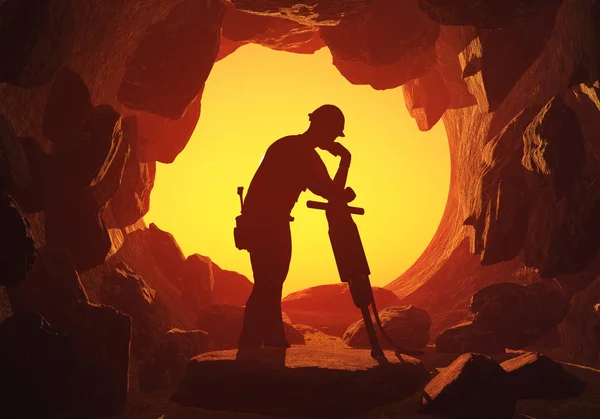 Silhouette Lavoratori Nella Miniera Rendering — Foto Stock