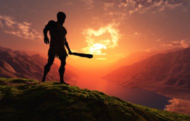 Eski insanlar akşam manzara karşı... 3D render