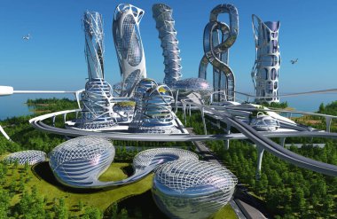 Şehir coast.3d render üzerinde