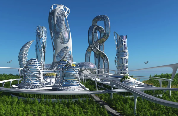 Future City Wybrzeżu Renderowania — Zdjęcie stockowe