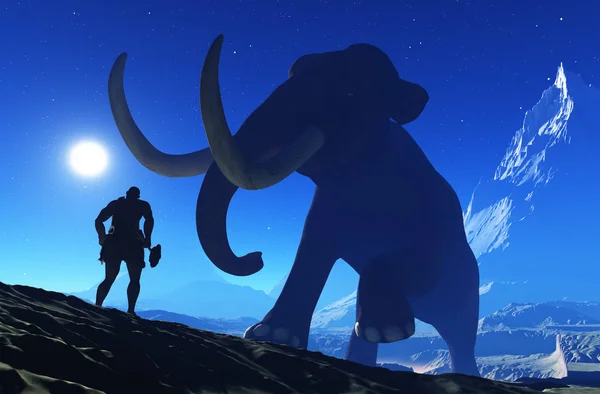 Mammut Uomo Primitivo Contro Cielo Stellato Render — Foto Stock