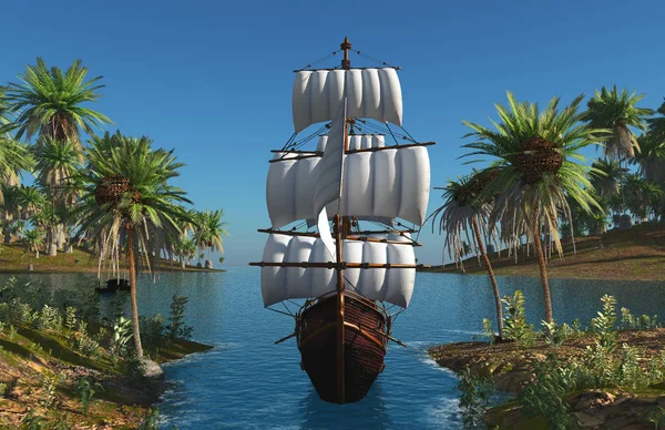 Segelboot Der Lagune Der Insel Grün Darstellung — Stockfoto