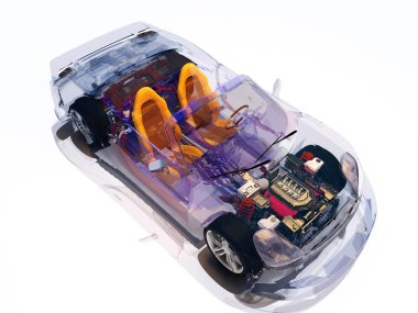 Beyaz arka plan üzerinde model arabalar... 3D render