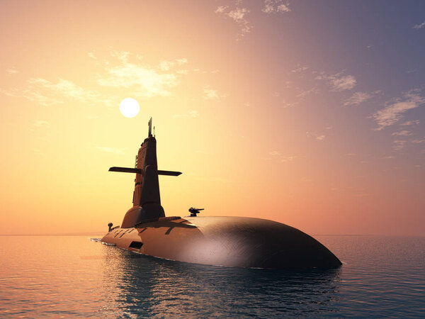 The military ship in the sea .3d render