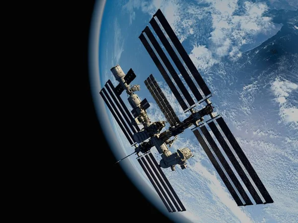 Διαστημικός Σταθμός Στο Διάστημα Elemen Αυτής Της Εικόνας Που Παρέχεται — Φωτογραφία Αρχείου