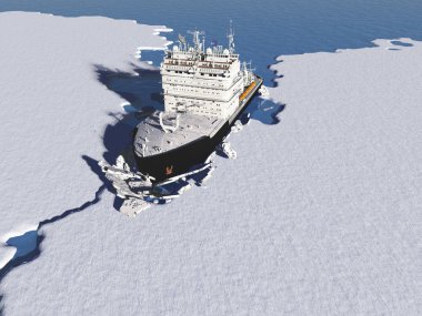 Icebreaker ship on the ice in the sea.,3d render clipart