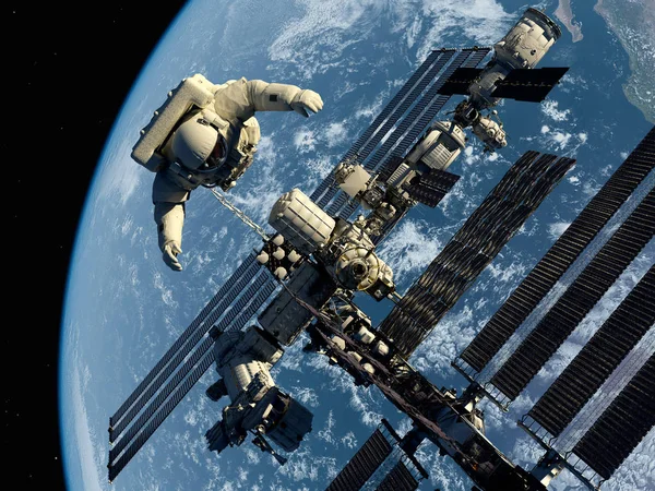 Space Station Outer Space Elemen Image Furnished Nasa Render — Stock Photo, Image