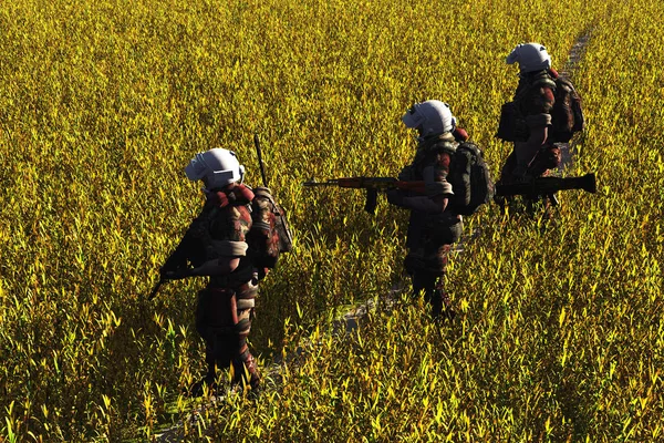 Eine Gruppe Von Soldaten Auf Dem Feld Darstellung — Stockfoto