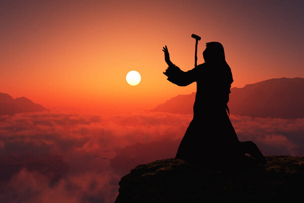 Путешественник на фоне гор
.