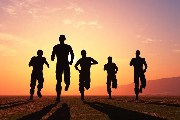 Grupo Personas Corriendo Amanecer Render — Foto de Stock