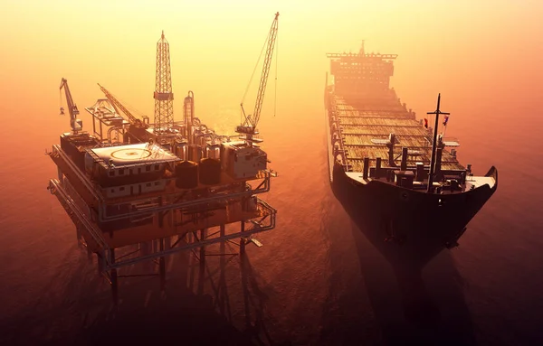 Petroleiro Está Mar Render — Fotografia de Stock