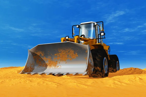 Tractor Standing Quarry Risen Bucket Cloudscape Sky Render — Stock Photo, Image