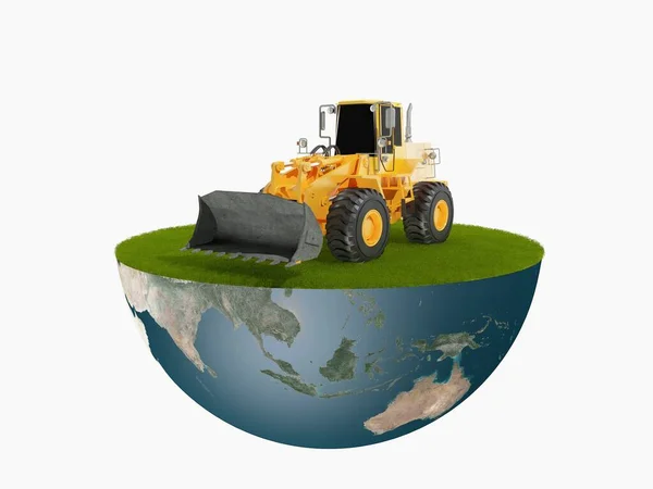 Modelo Tierra Con Tractor Renderizado — Foto de Stock