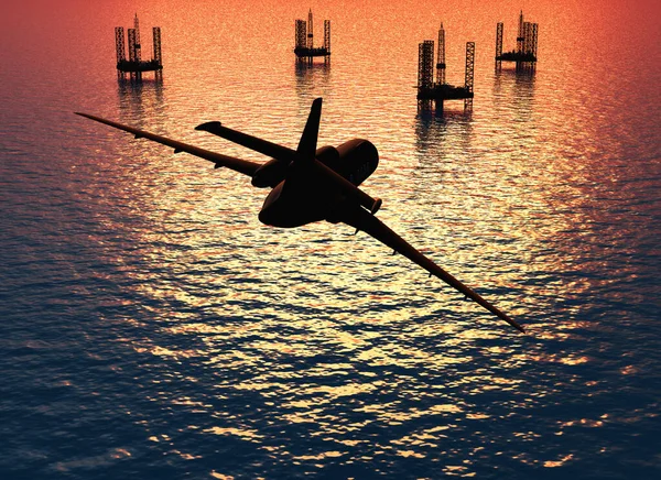 Avião Sobre Mar Render — Fotografia de Stock