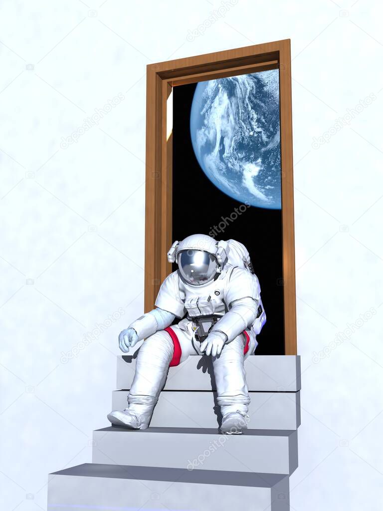 ?stronaut near the open door.3d render