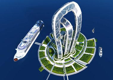 Şehrin en üst görüntüsü... 3D görüntüleme