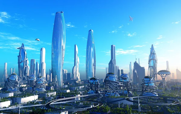 Una Città Fantastica Dal Futuro Render — Foto Stock