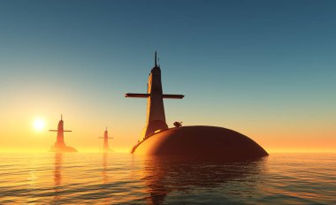 Denizdeki askeri gemi 3D hazırlıyor.