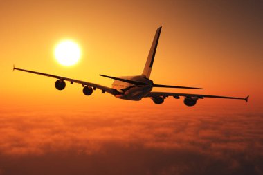 Gökyüzünde bir yolcu uçağı, 3D görüntüleme