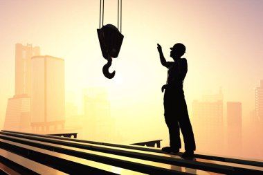 Arka plandaki bir işçinin silueti, 3D görüntüleme