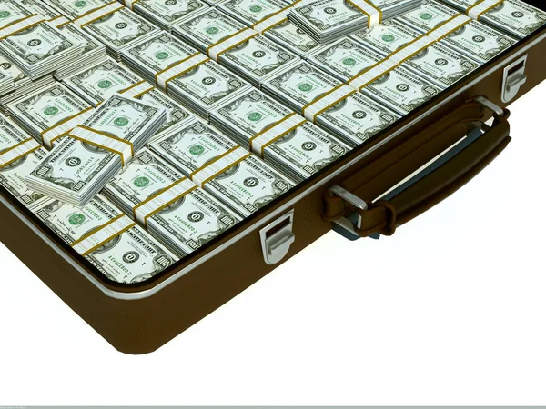 Kufr Dolarů Bílém Pozadí Vykreslování — Stock fotografie