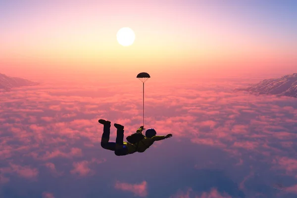 Fallskärmshoppare Mot Den Blå Himlen Återgivning — Stockfoto