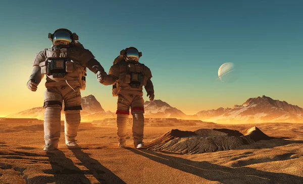 Group Astronauts Planet Render — Stock Photo, Image