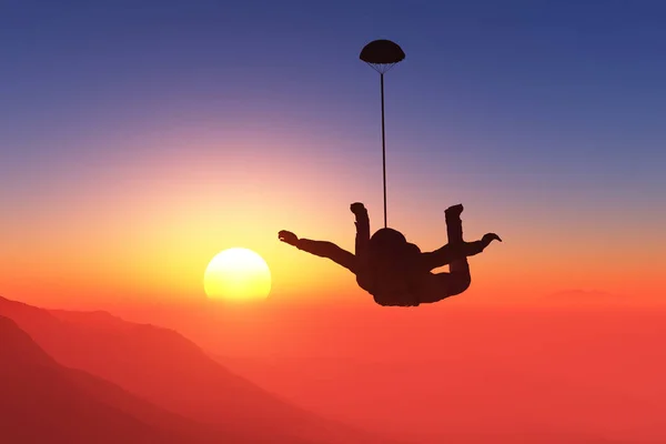 Parachutiste Contre Ciel Bleu Rendre — Photo