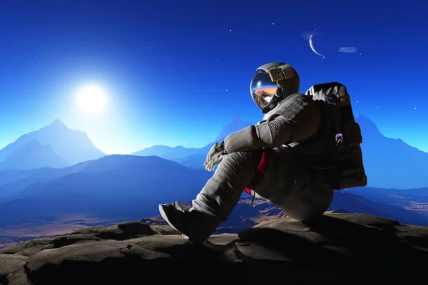 Астронавт Тлі Планети Рендеринга — стокове фото