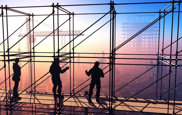 Trabajadores Contra Fondo Ciudad Render — Foto de Stock