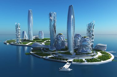 Sudaki şehir, 3D görüntüleme.