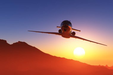 Gökyüzünde bir yolcu uçağı, 3D görüntüleme