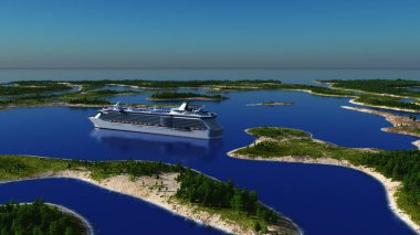 Yolcu gemisiyle yaz manzarası, 3D render