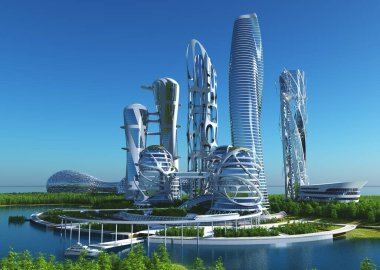 Sudaki şehir, 3D görüntüleme.