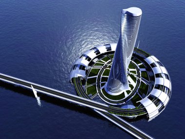 Sudaki şehir, 3D görüntüleme.