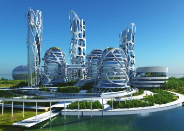 Sudaki şehir, 3D görüntüleme.