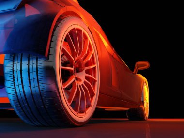 Siyah arka planda yarış arabaları. .3d oluşturma