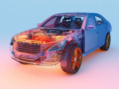 Hafif arka planda model arabalar... 3D görüntüleme