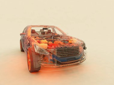 Beyaz arkaplanda cam otomatik... 3D görüntüleme