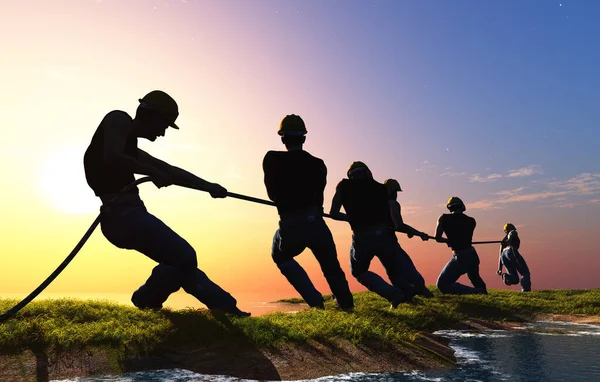 Silhouettes People Pulling Rope Render — Stock Photo, Image