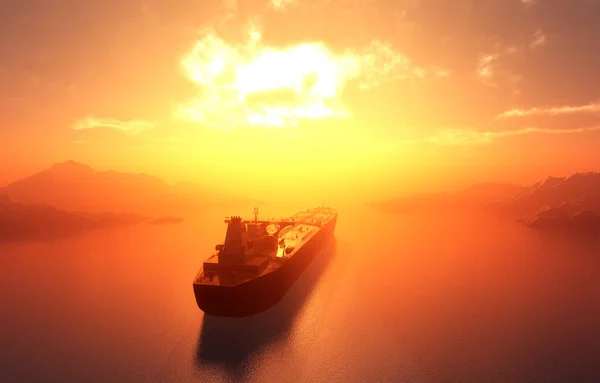 タンカーは海にある3Dレンダリング — ストック写真
